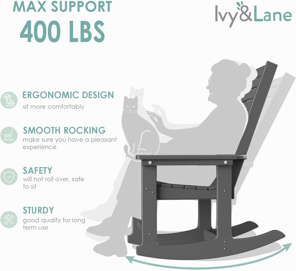 IVY&LANE Outdoor Rocking Chairs Set of 2 | Porch-Rockers | Grey | HDPE Pl...