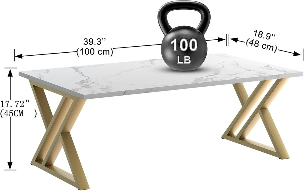 Wolawu Coffee Table Living Room Table White Center Table, Modern Faux Marble ...