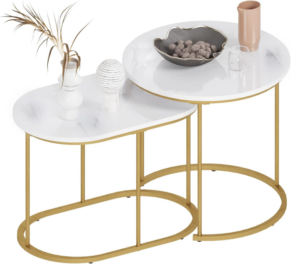 SogesHome Golden Marble Pattern Nesting Tables - Set of 2 Stacking Side Table...