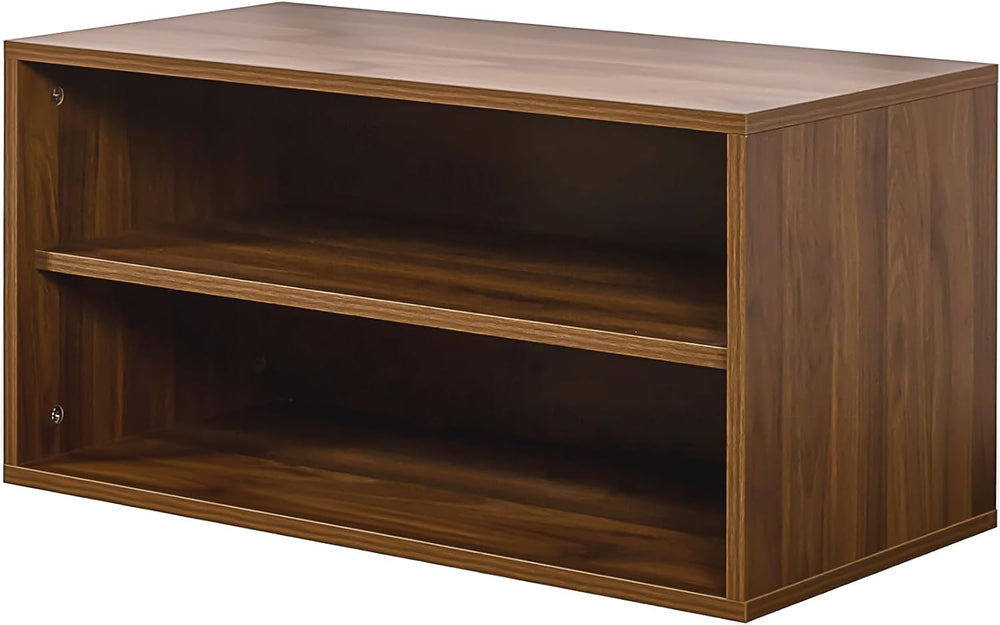 Walnut Stackable Storage Cabinet, 2 Tier Open Front Bookcase Organizer Shelf