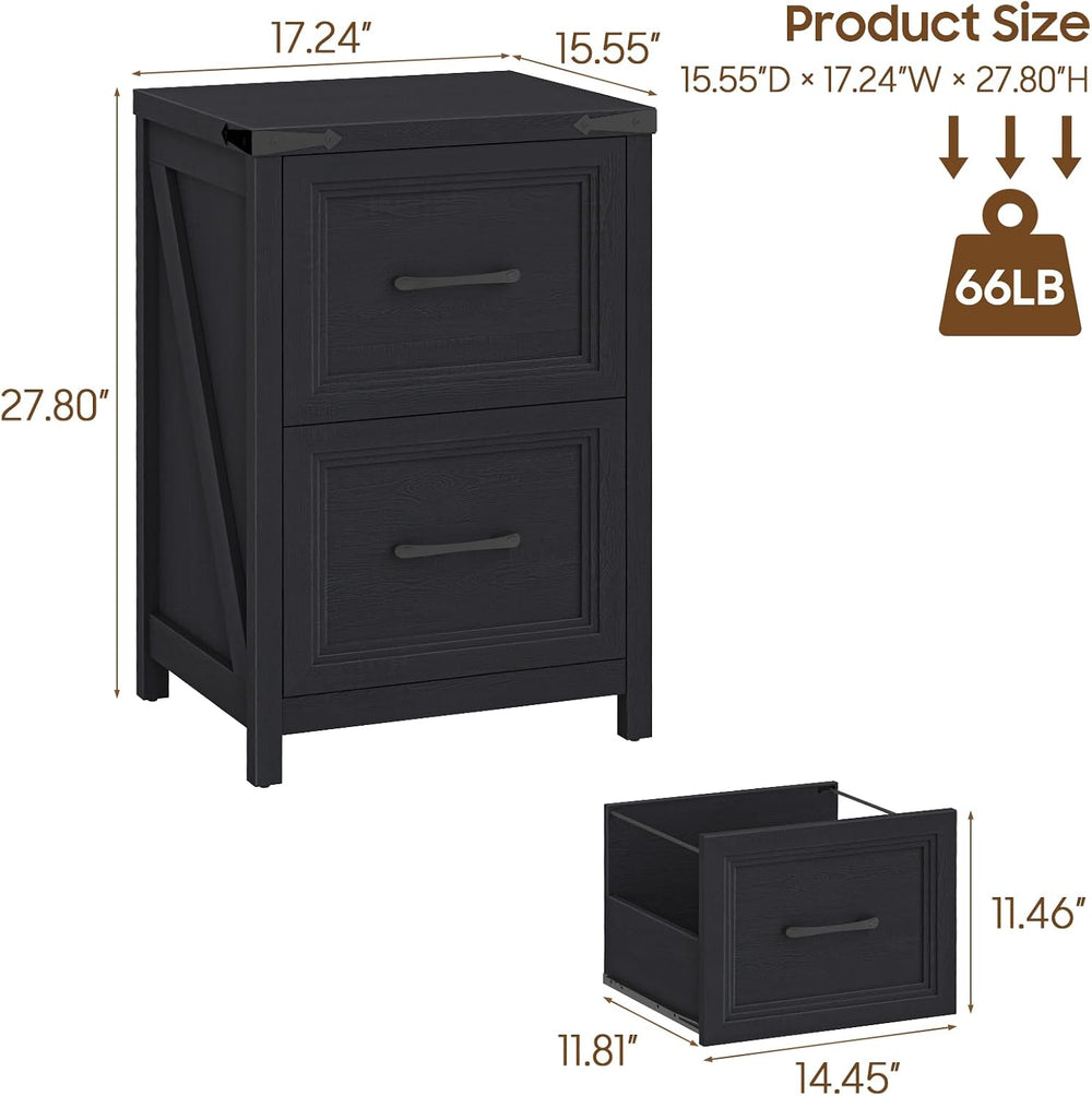 Vabches 2 Drawer Vertical File Cabinet, Wood Farmhouse Cabinet, Black | Filin...