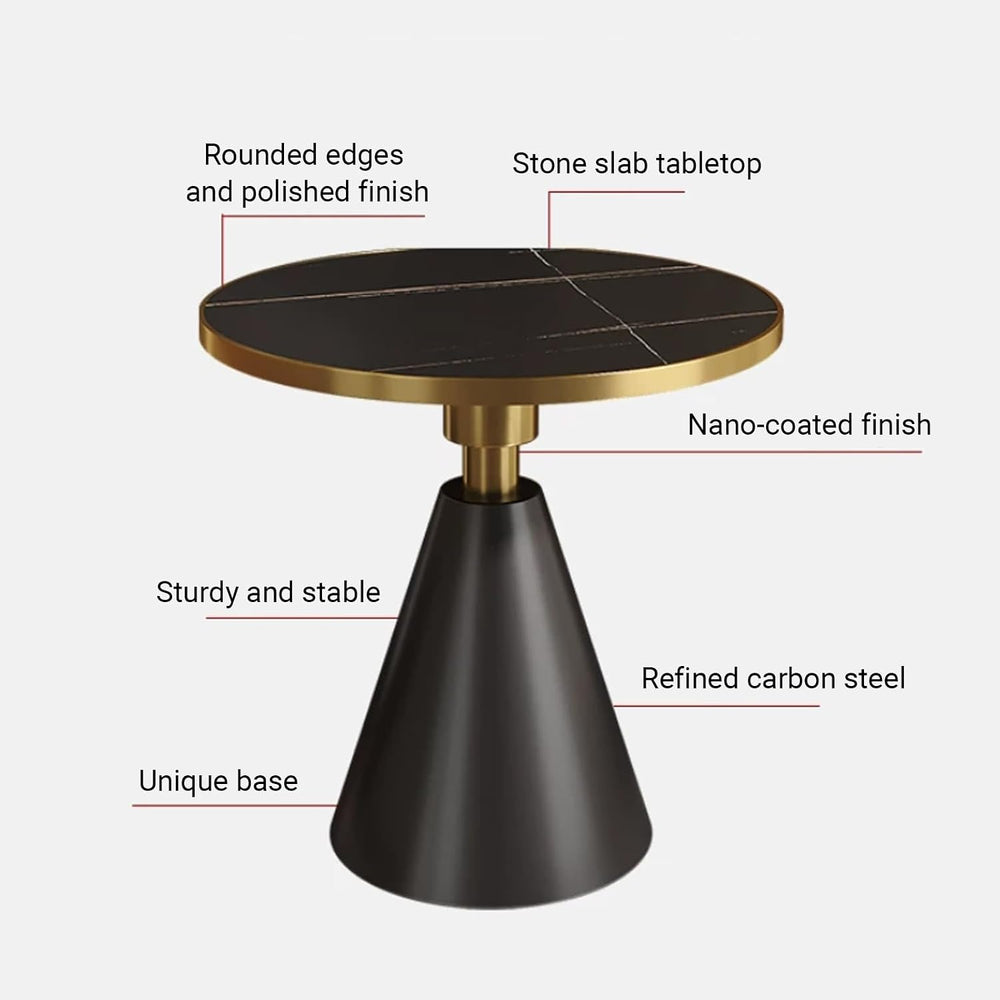 Modern Small Round Side Table with Rock Slab, Luxury Faux Marble Sofa End Tab...