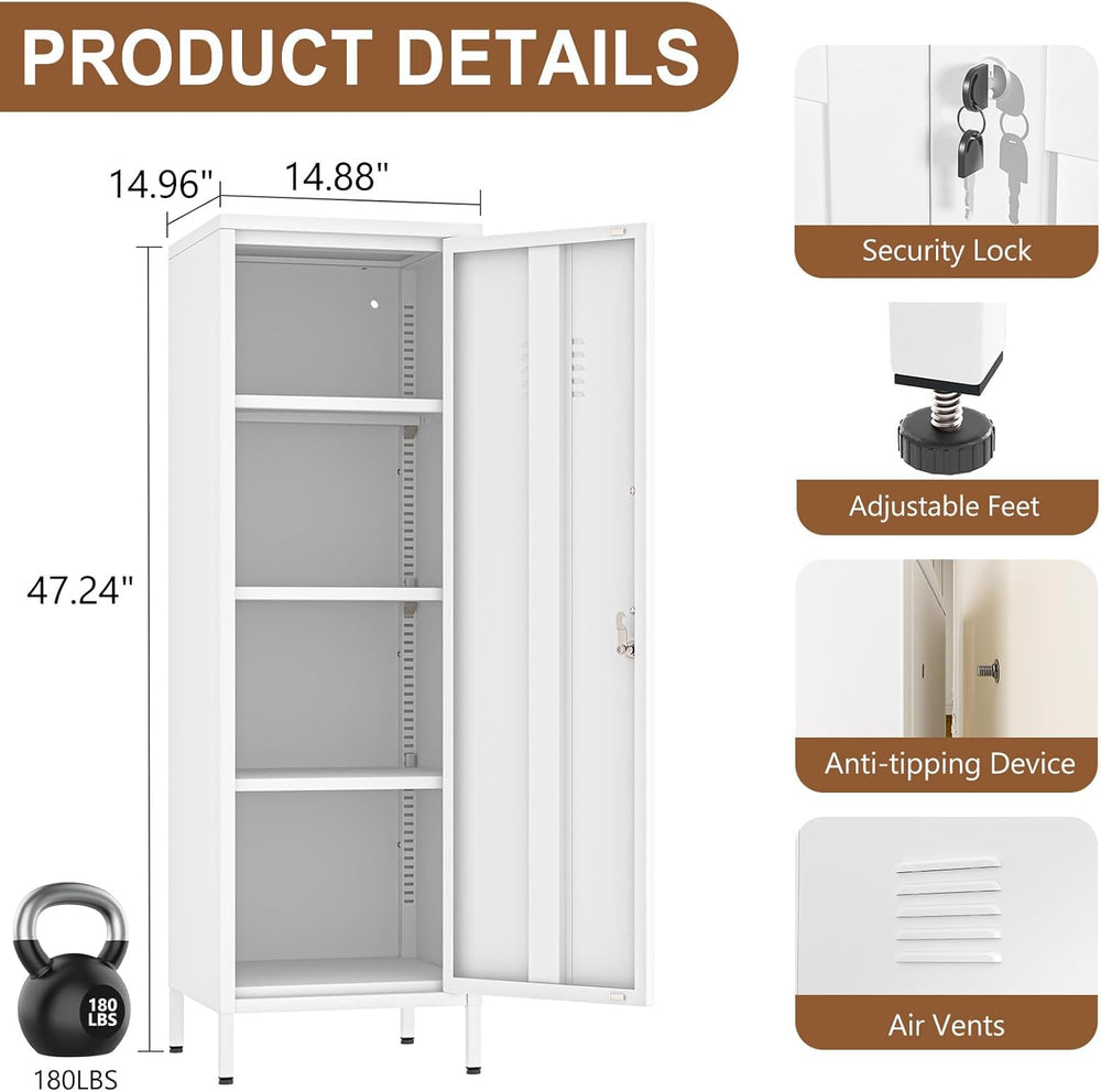pozdeg 47.24" White Lockable Small Metal Storage Locker | Employees Lock...