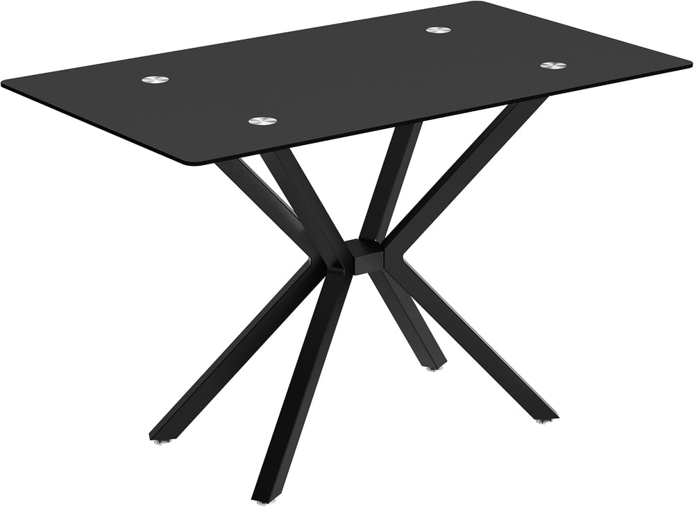 47.24 Inch Rectangular Glass Dining Table Modern Kitchen Glass Top Table for ...