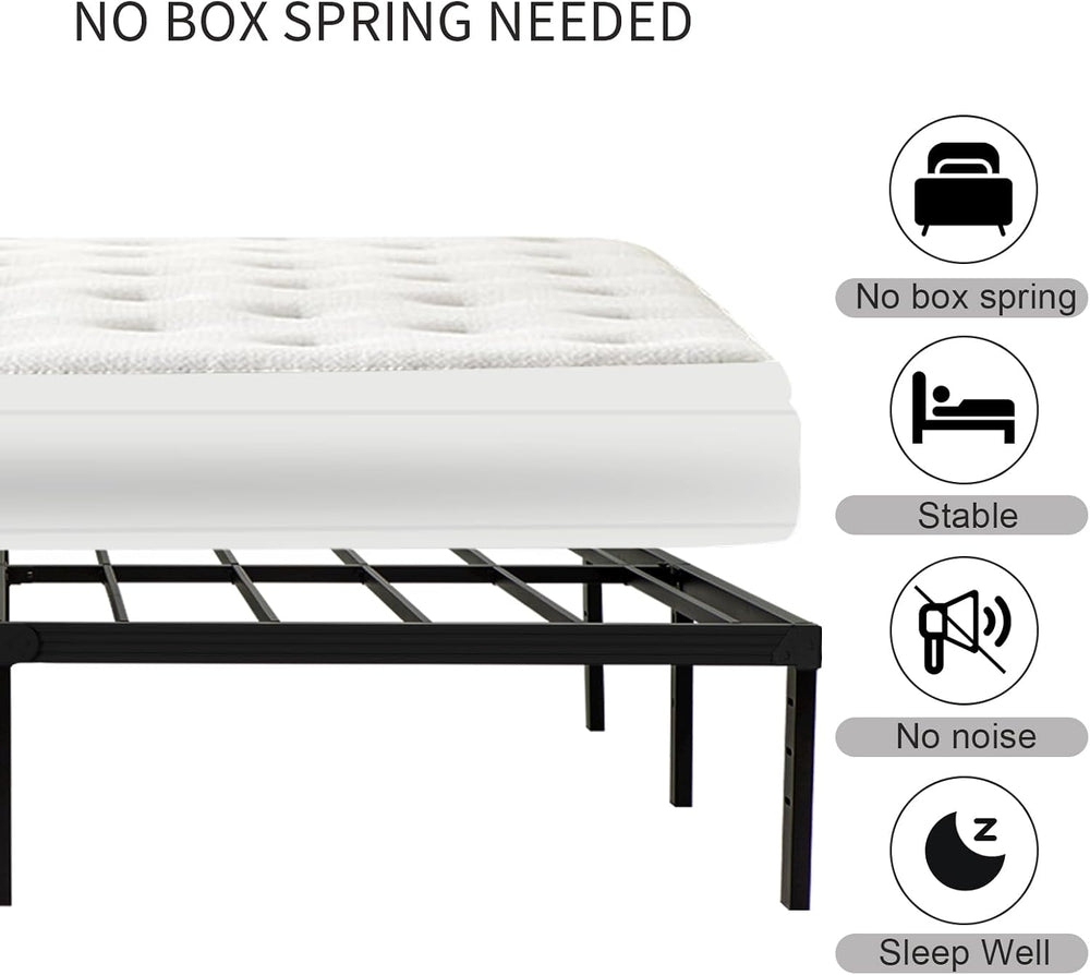 Wulanos Queen Size Bed Frame, 3500lbs Heavy Duty Metal Platform with Steel Sl...
