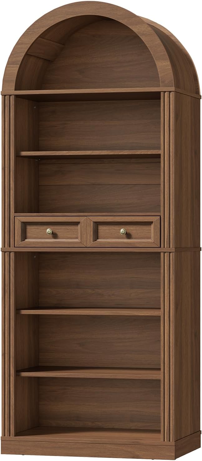 RALGEND Arched Bookshelf, 73" Tall Arch Bookcase with Drawer