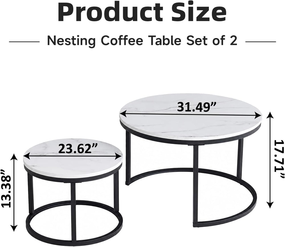 Nesting Coffee Table White Marble Pattern Wooden with Black Frame | 31.49&quo...