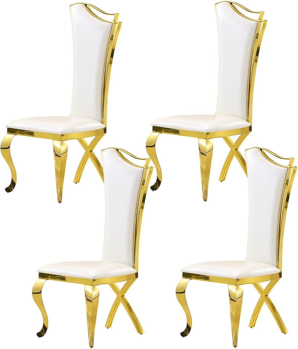 Luxury Dining Chairs Set of 4, Modern White Leather Upholstered Kitchen Chair...