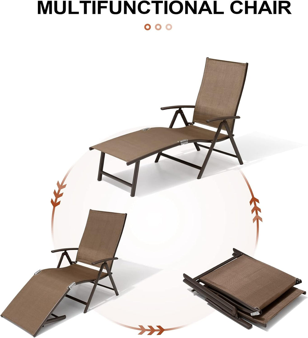 Lounge Chair Outdoor, Folding Pool Chaise Chairs (Brown)