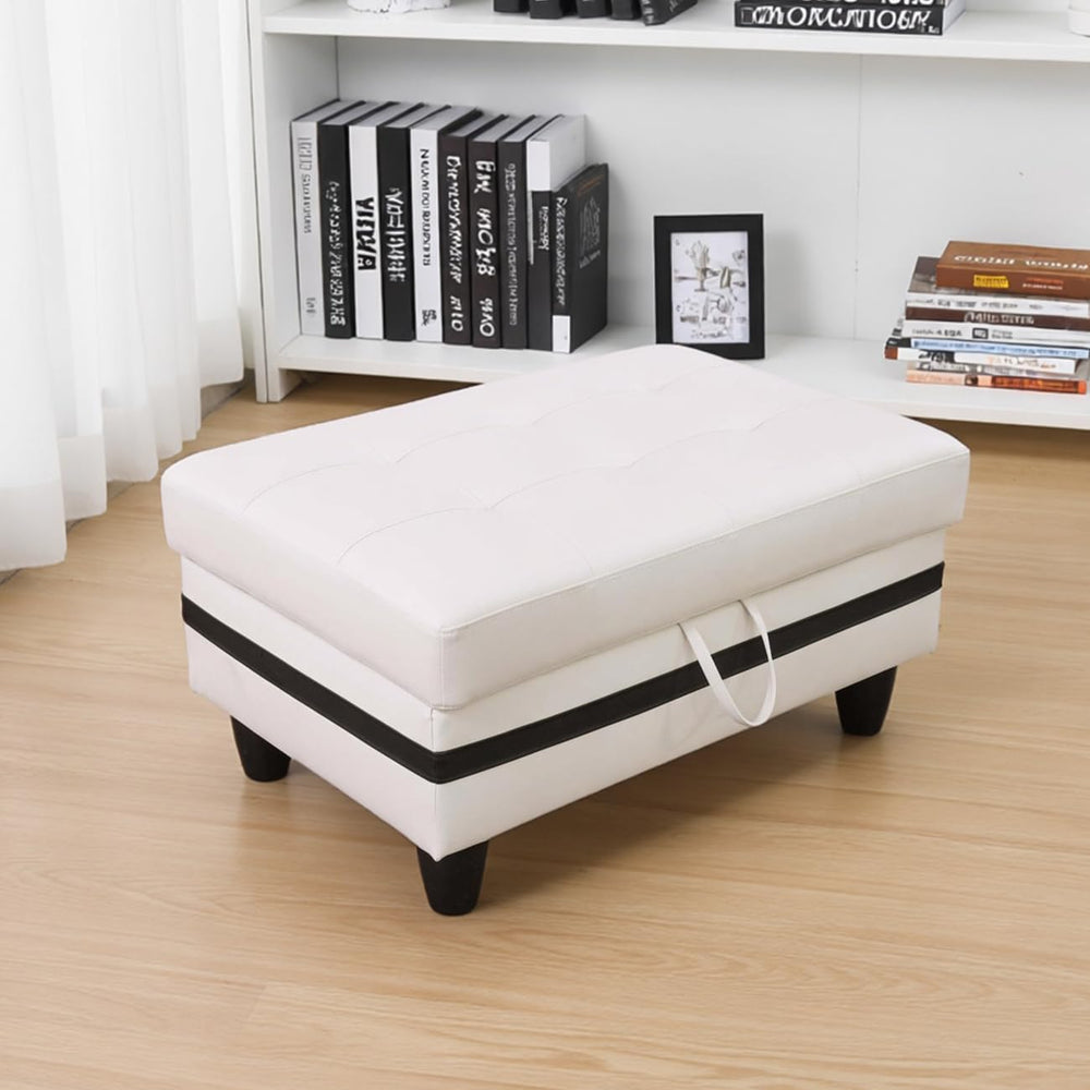Leather Storage Ottoman Bench,33.5" Large Square Ottoman with Storage, F...