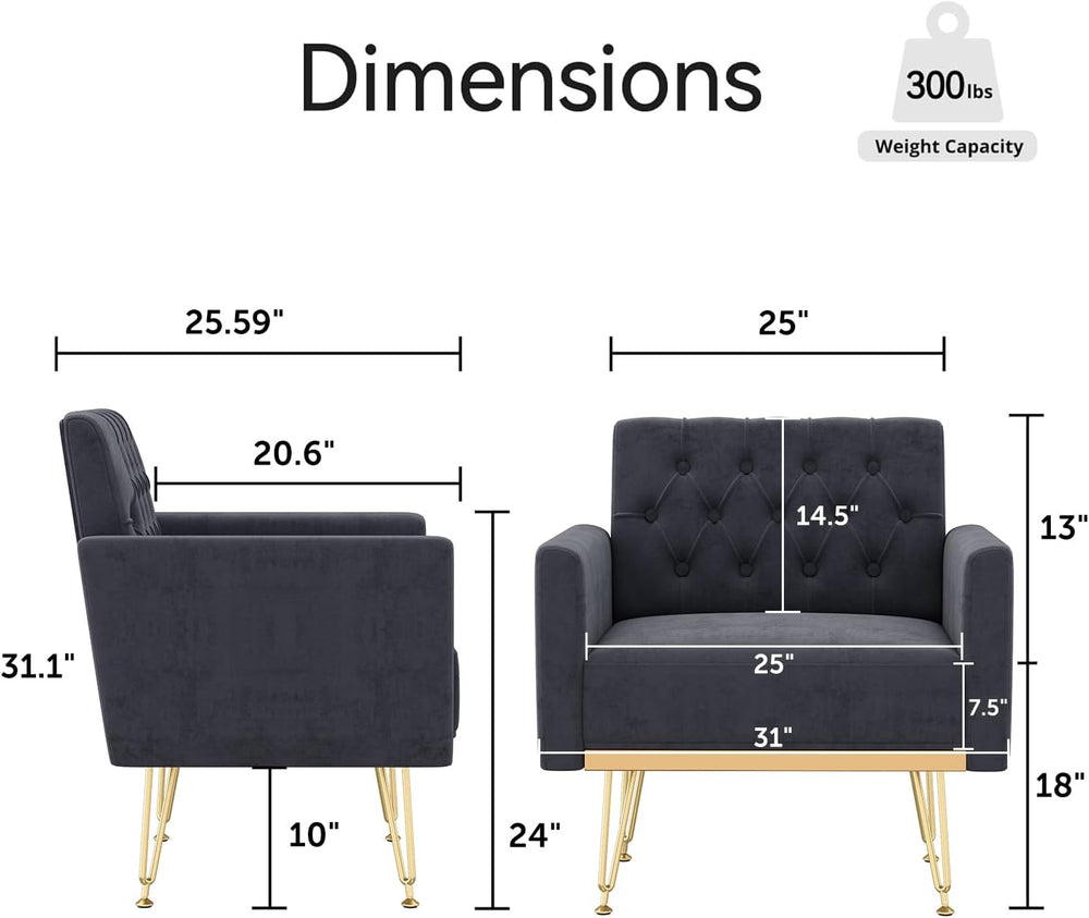 Olela Accent Chair with Arm for Living Room, Velvet Modern Armchair, Black