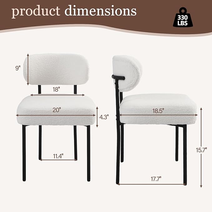 Dining Chairs, White Boucle Dining Chairs, Kitchen Dining Room Chairs Curved ...