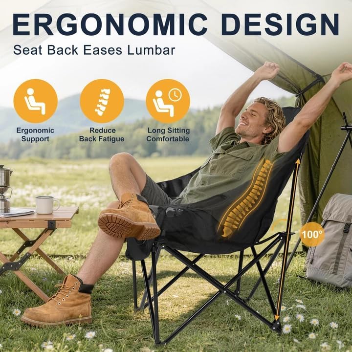 Oversized Camping Chairs for Adult - Heavy Duty Padded Portable Folding Chair...