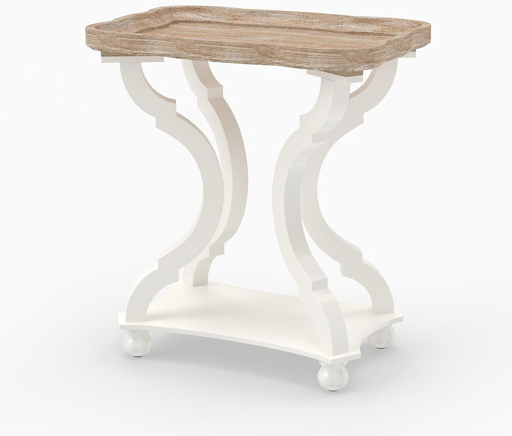 Farmhouse End Table, 24" H Rustic Side Table with Storage Shelf, French ...