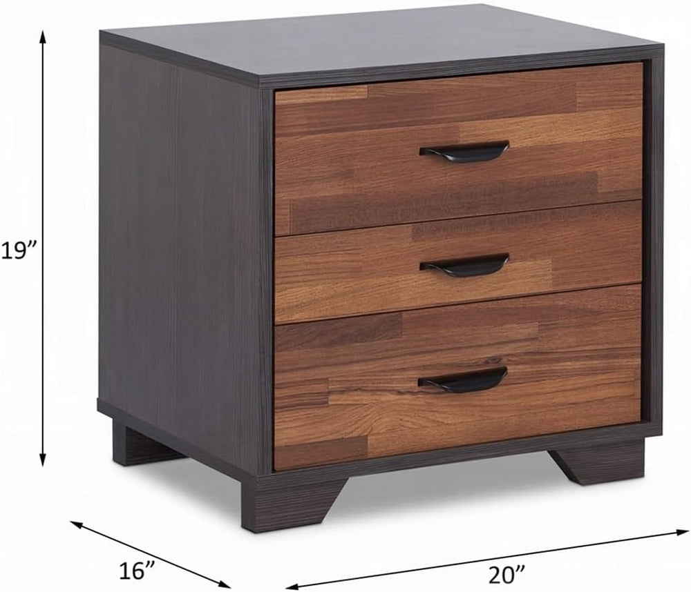 Two-Tone Finish Nightstand with 3 Drawers, Walnut and Espresso,for Small Spaces