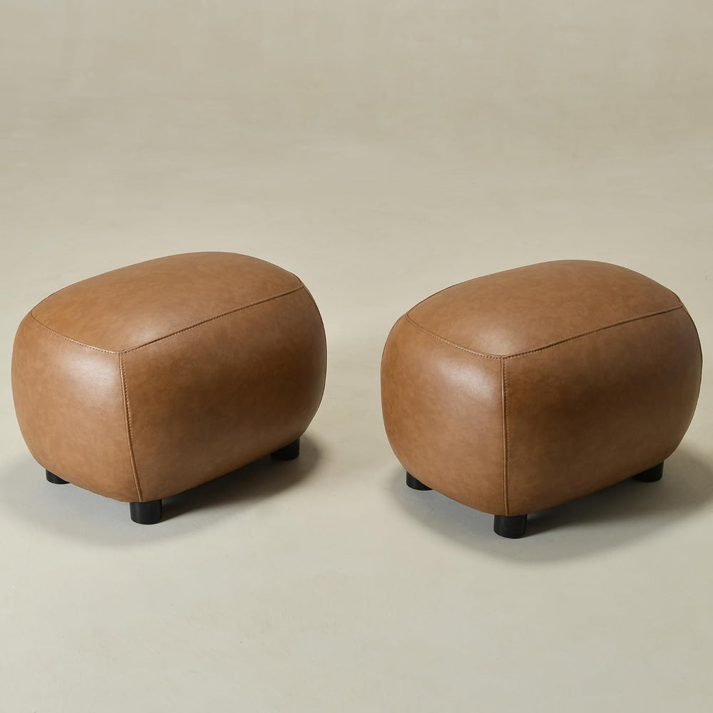 KINWELL 23" Wide Faux Leather Upholstered Ottoman Set of 2, Camel | Livi...