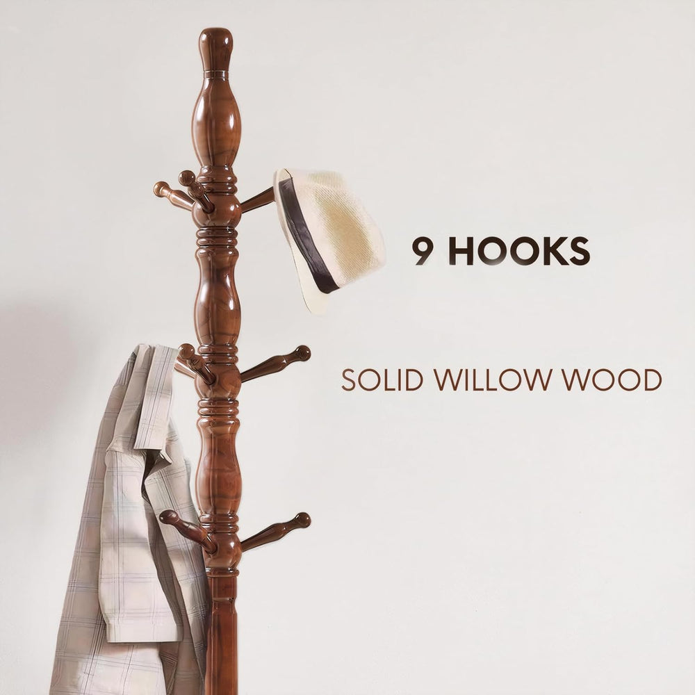 Coat Rack, Natural Wood Coat Racks with 3 Height Options and 9 Hooks,Coat Tre...