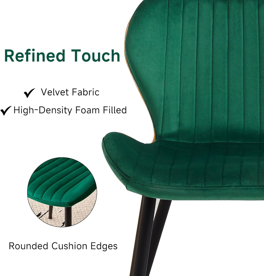 Green Velvet Dining Chairs Set of 4, Ergonomic Kitchen Chairs | Modern Uphols...