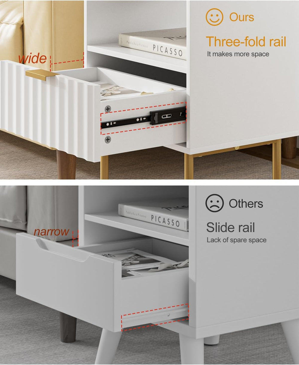 Night Stand,Modern Bedside Table with Drawer and Shelf,White Night Stand with...