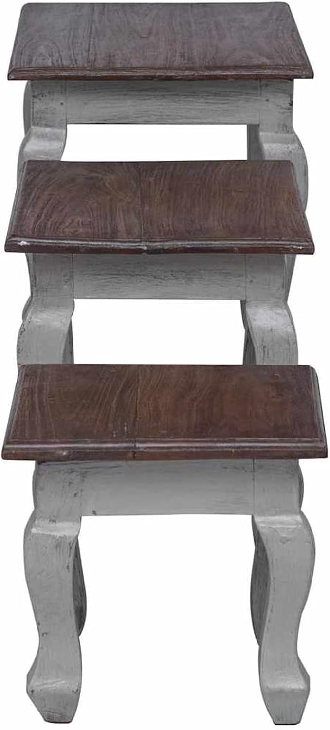 Gecheer 3 Piece Nesting Tables Set, Solid Mahogany Wood Side Tables, Antique ...