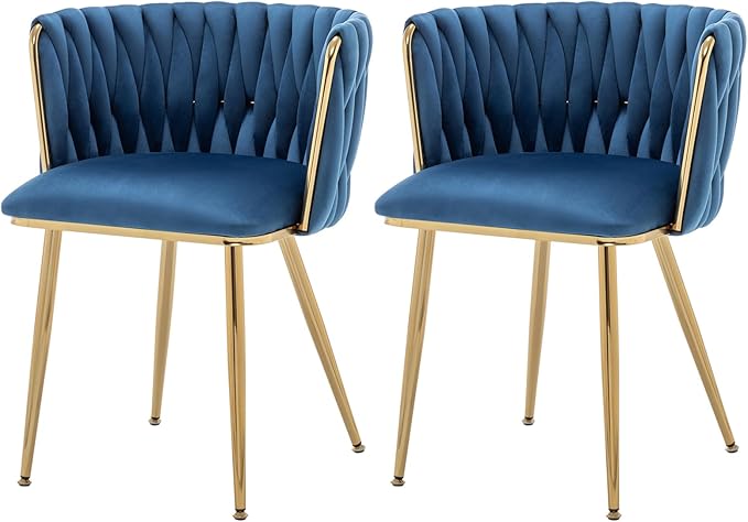 Velvet Dining Chairs Set of 2, Modern Upholstered Dining Chairs with Gold Met...