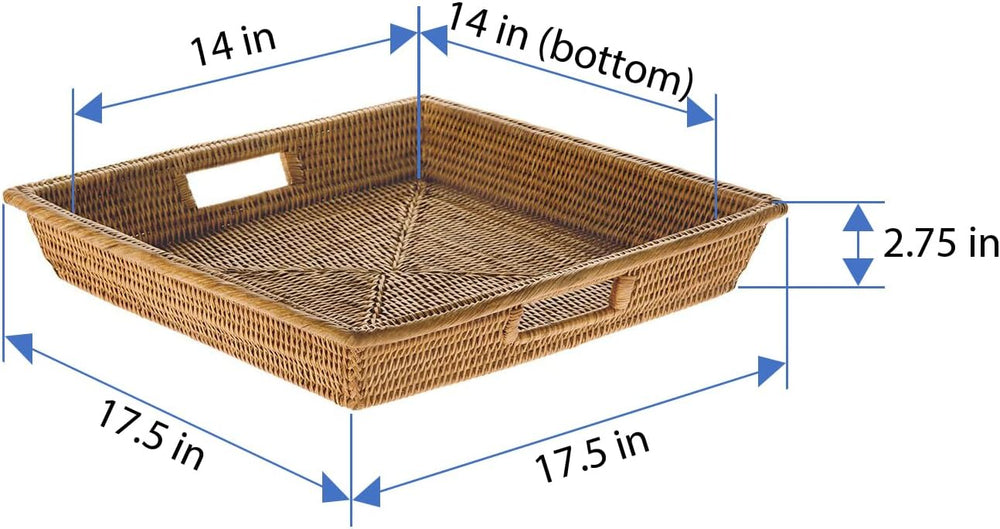 KOUBOO La Jolla Rattan Square Serving Tray, Storage Organizer, Honey Brown