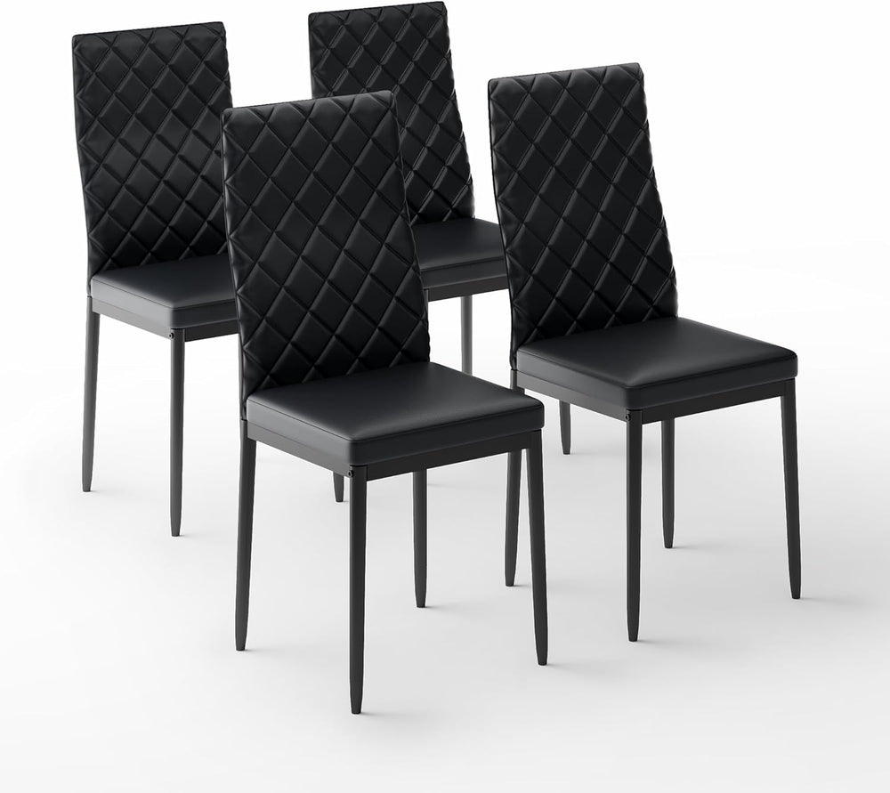 Modern Dining Chairs Set of 4, PU Leather & Curved Back, Black | Small Sp...