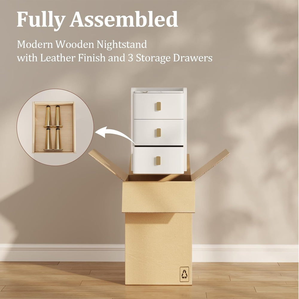 AQIMUELE Narrow Nightstand with Drawers, Narrow Side Table Leather, Small Bed...