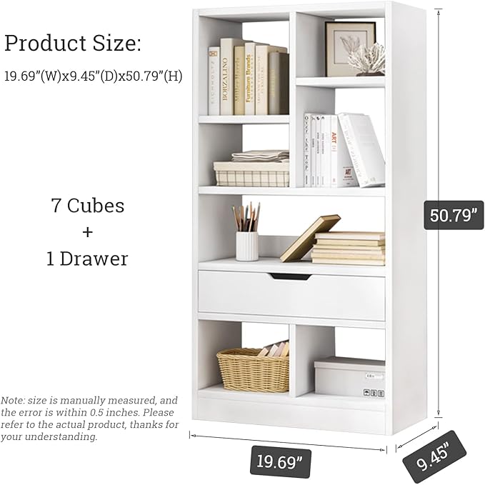 IOTXY Wooden Open Shelf Bookcase - 51 Inches Height Freestanding Display Stor...