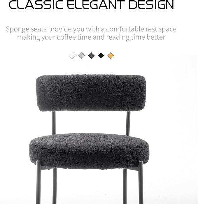 Boucle Dining Chairs Set of 2, Mid Century Modern Dining Room Chairs with Met...