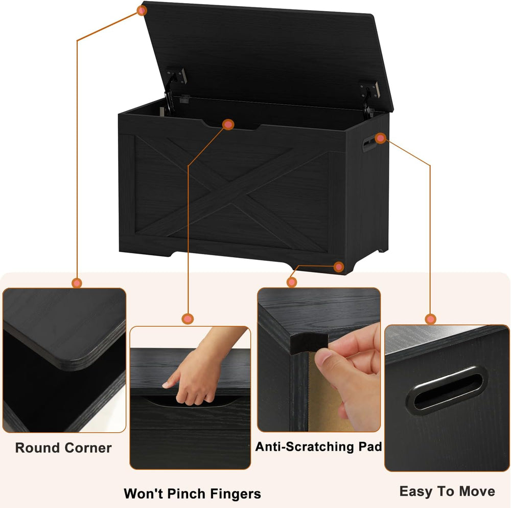 Timberer Storage Chest, Wooden Storage Bench, Entryway Shoes Bench with 2 Saf...