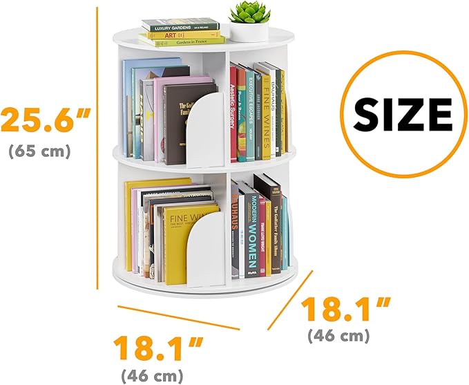 SpaceAid 2 Tier Rotating Bookshelf Tower, Spinning Bookcase Lazy Susan, Revol...