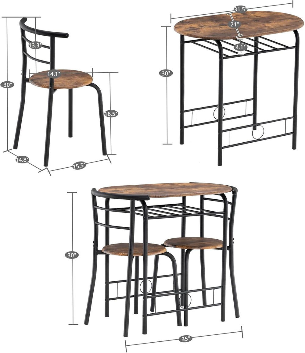 VINGLI 3 Piece Dining Set, Small Kitchen Table Set for 2, Breakfast Table Set...