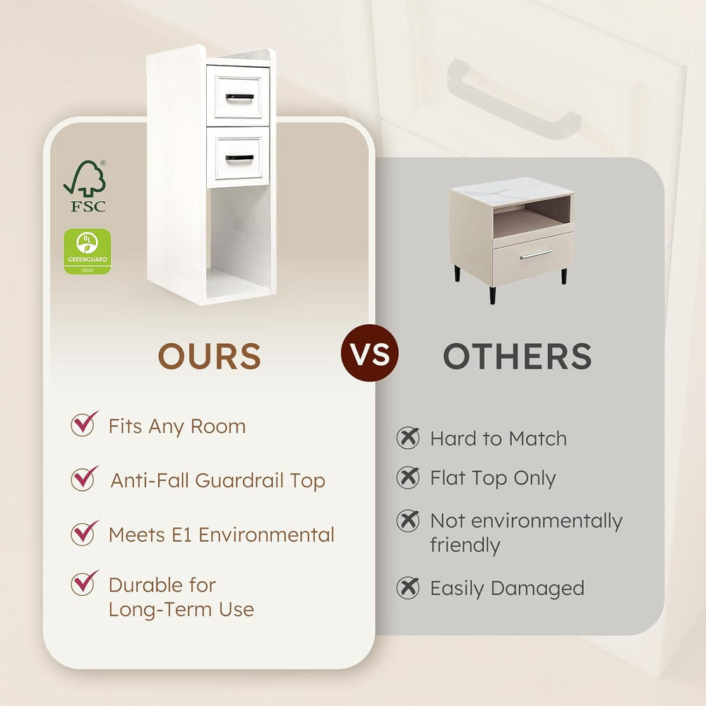 Narrow White Nightstand, Wood Slim Bedside Tables for Small Bedroom, Modern E...