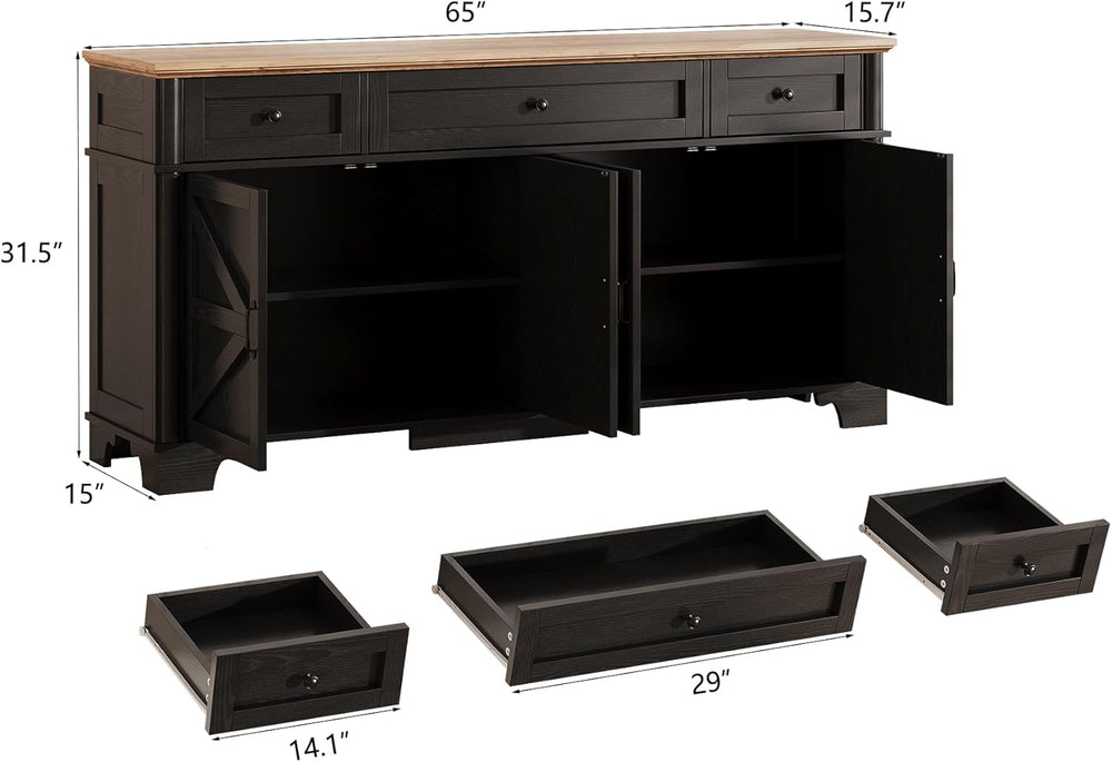 BestHaped 65 Inch Farmhouse Buffet Cabinet with Storage, Black Sideboard Buff...