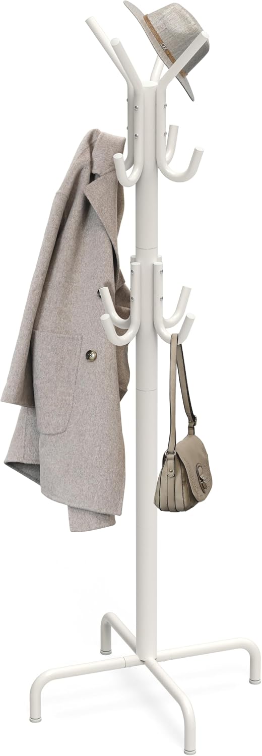 Simple Houseware Standing Coat/Hat Hanger Organizer Rack, 12 Hooks, White