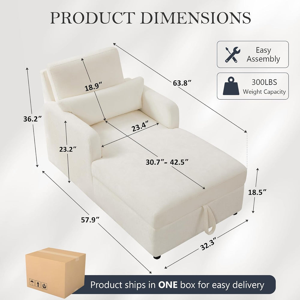 58" Oversized Chaise Lounge Chair with Storage, Chenille Beige