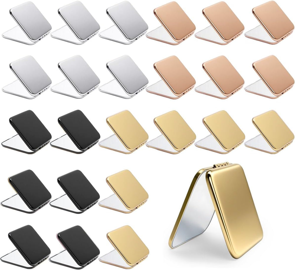 Compact Mirror for Purse, Metal Square Shell, Double-Sided 1X/2X Magnifying, ...
