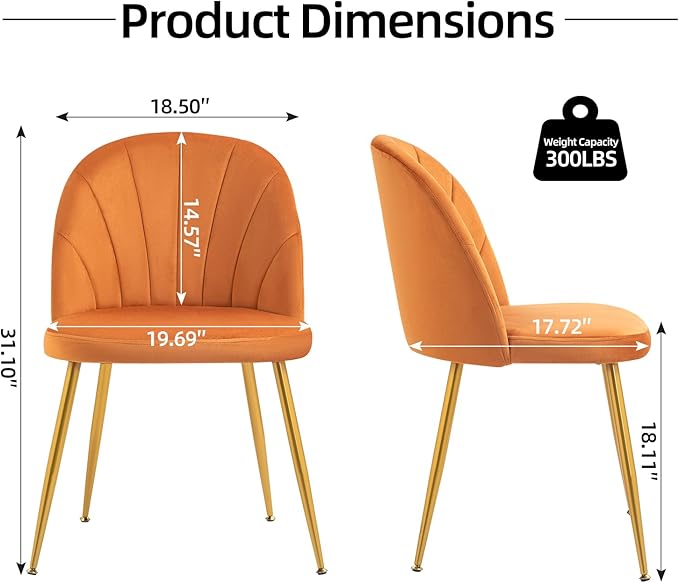 Velvet Dining Chairs Set of 4, Upholstered Mid Century Modern Dining Chairs, ...