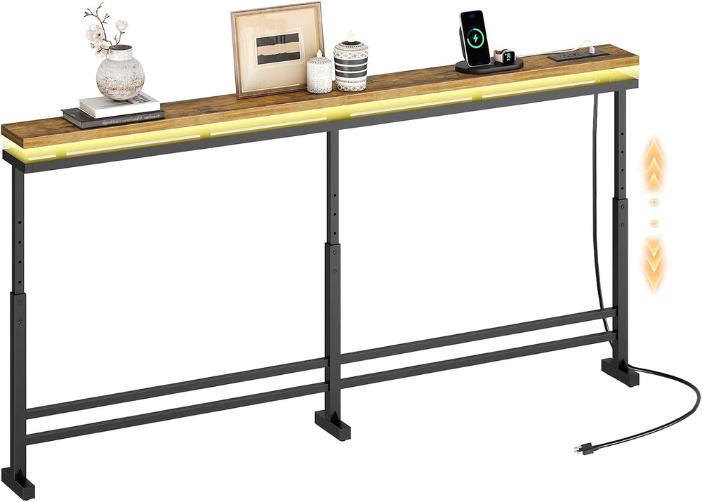 YATINEY 70.9" Behind Couch Table with LED Lights, Narrow Console Table w...