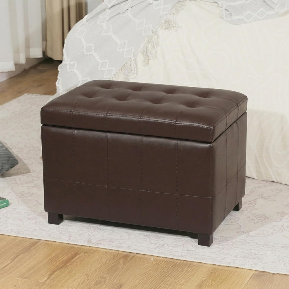 Asense 24-Inch Storage Ottoman Bench,Foot Stool Ottoman with Storage, Faux Le...