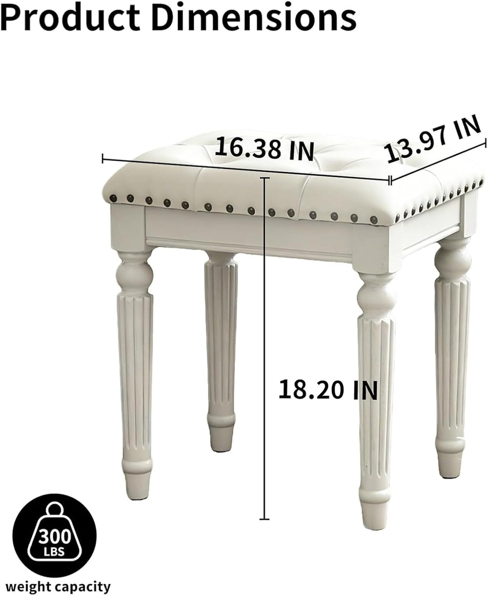 Vanity Bench Seating, Victorian Backless Vanity Stool, White Faux Leather | B...