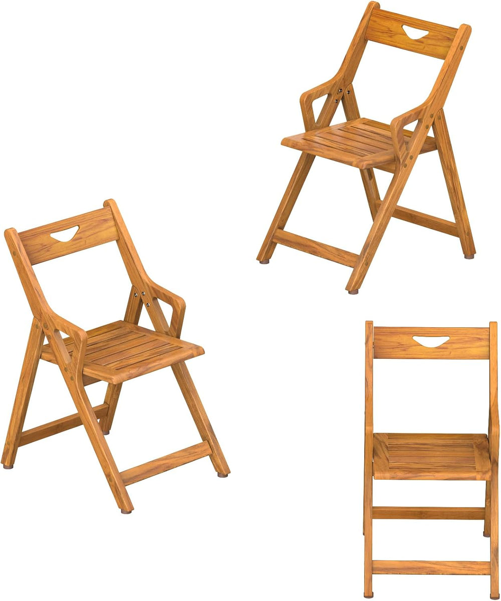 Folding Teak Shower Chair, Back & Armrests, 350lb Nonslip Senior Safety