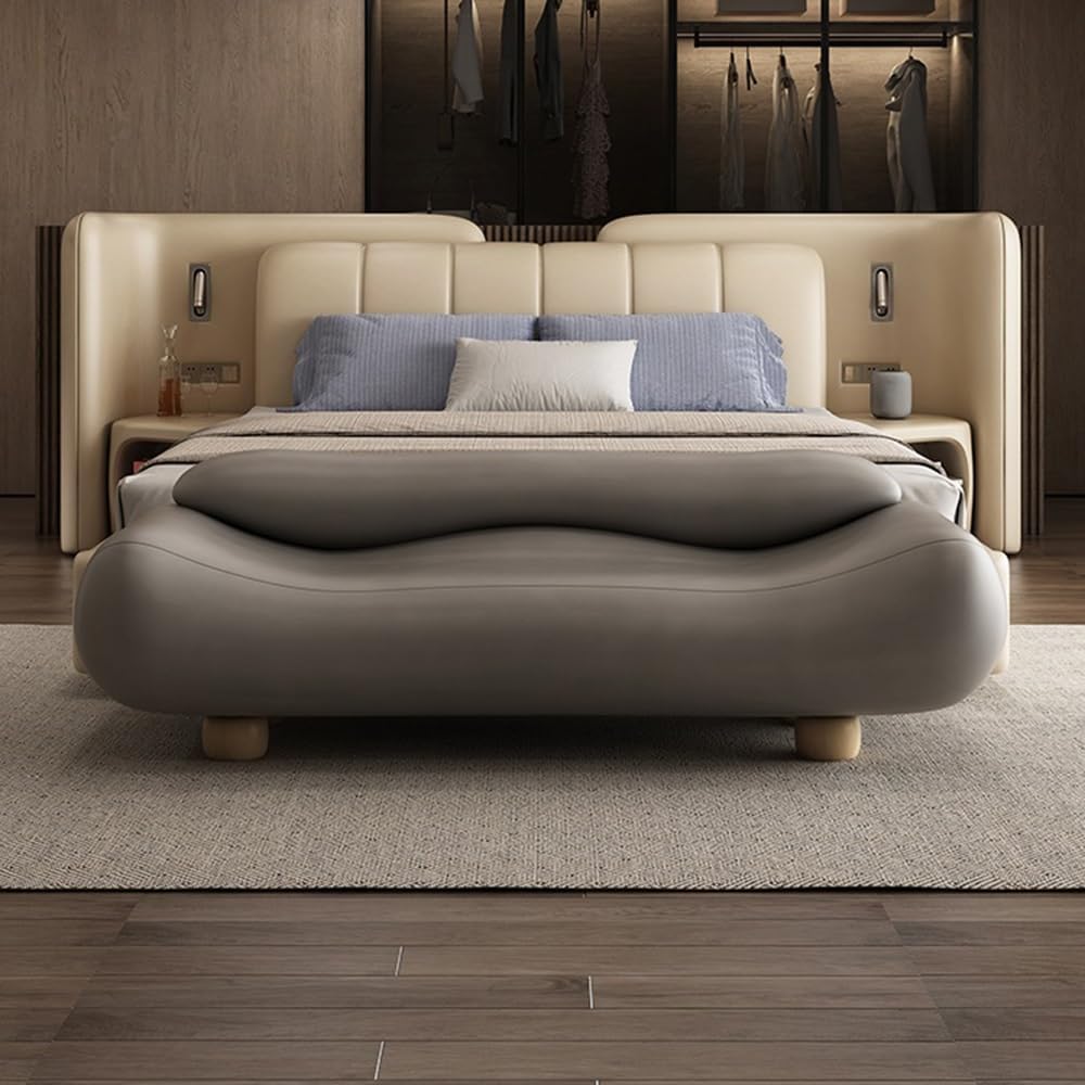 Modern High-end Wavy Bedroom Bed End Stool with Backrest Spring Bedside Couch...