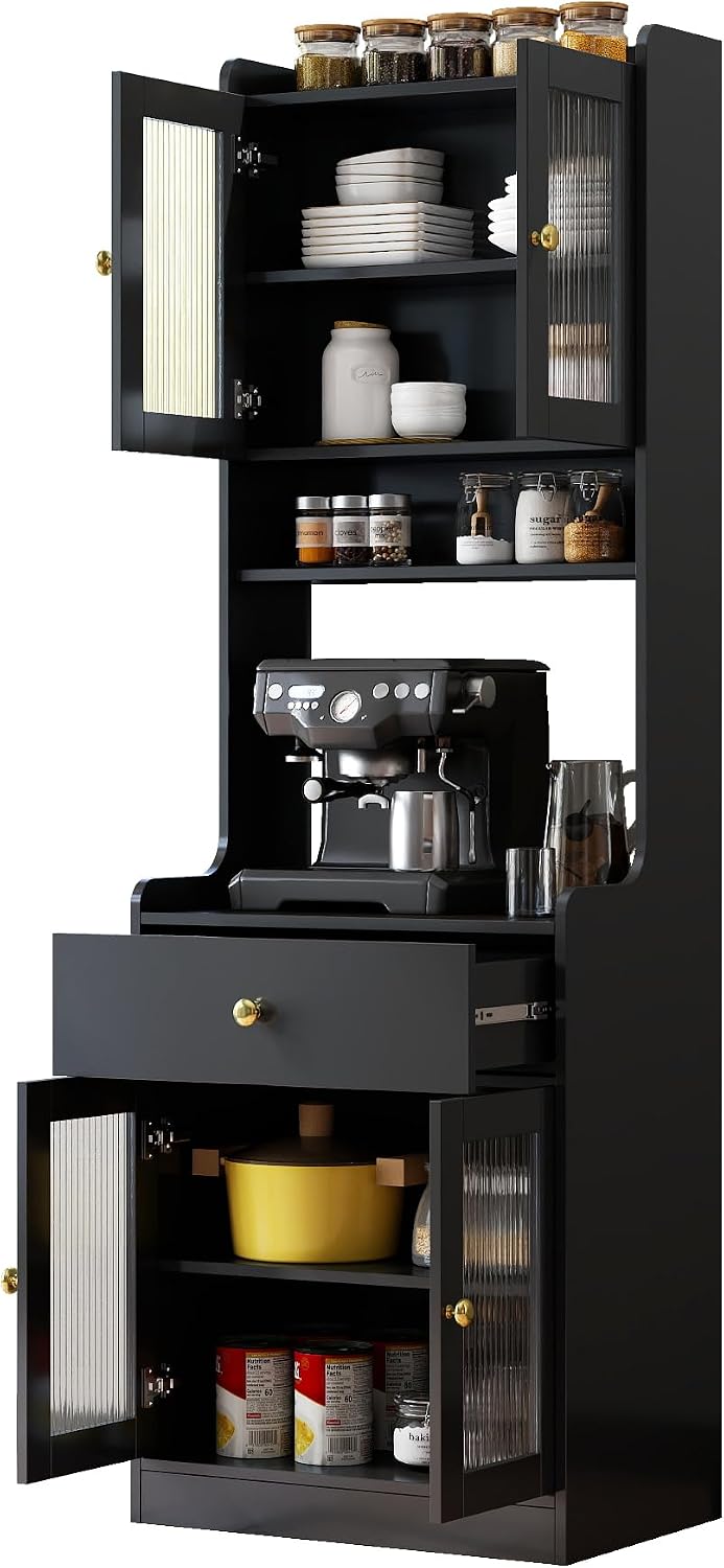 Spolllowe Kitchen Pantry Cabinet Farmhouse Storage Hutch with Microwave Stand...