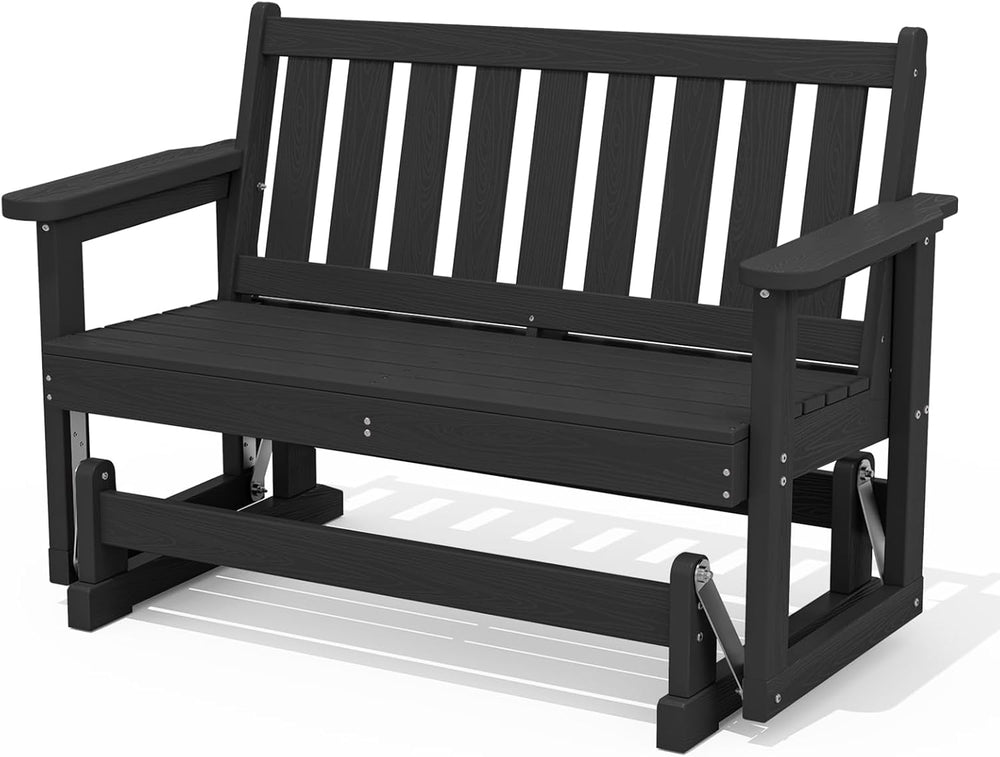 SERWALL 2 Person Patio Glider Bench, HDPE All Weather Swinging Bench, Black