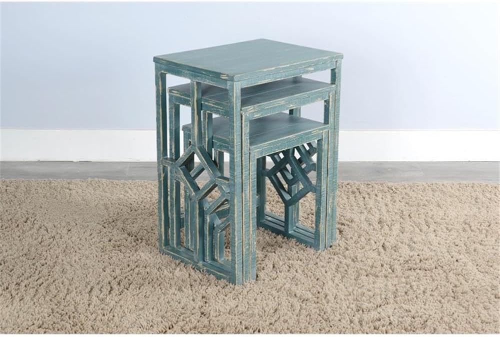 Sunny Designs Marina Sea Grass Solid Wood and Veneers Nesting Table