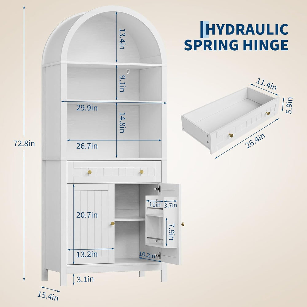 Modern Farmhouse Arched Pantry Cabinet 73" – Freestanding Tall Storage w...