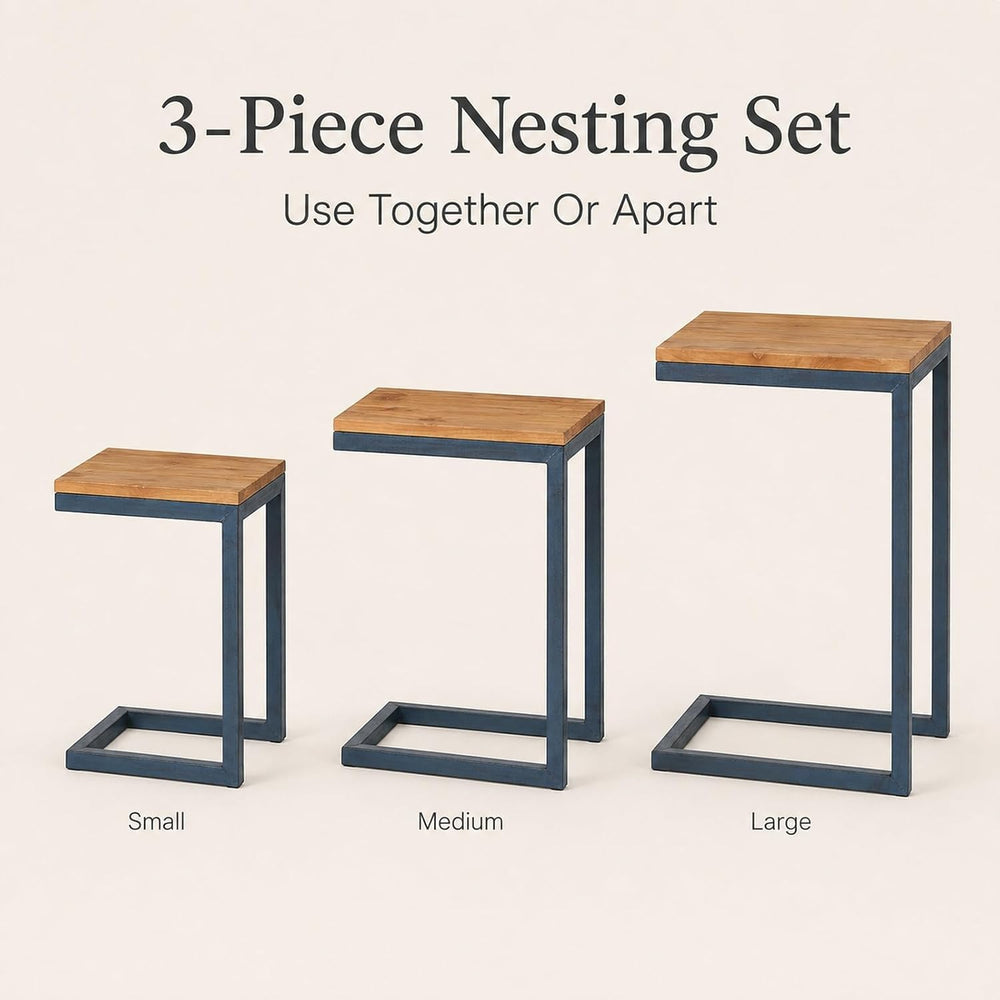 Nesting Table Set of 3, Firwood Tops and Iron Frames | Firwood tops and iron ...