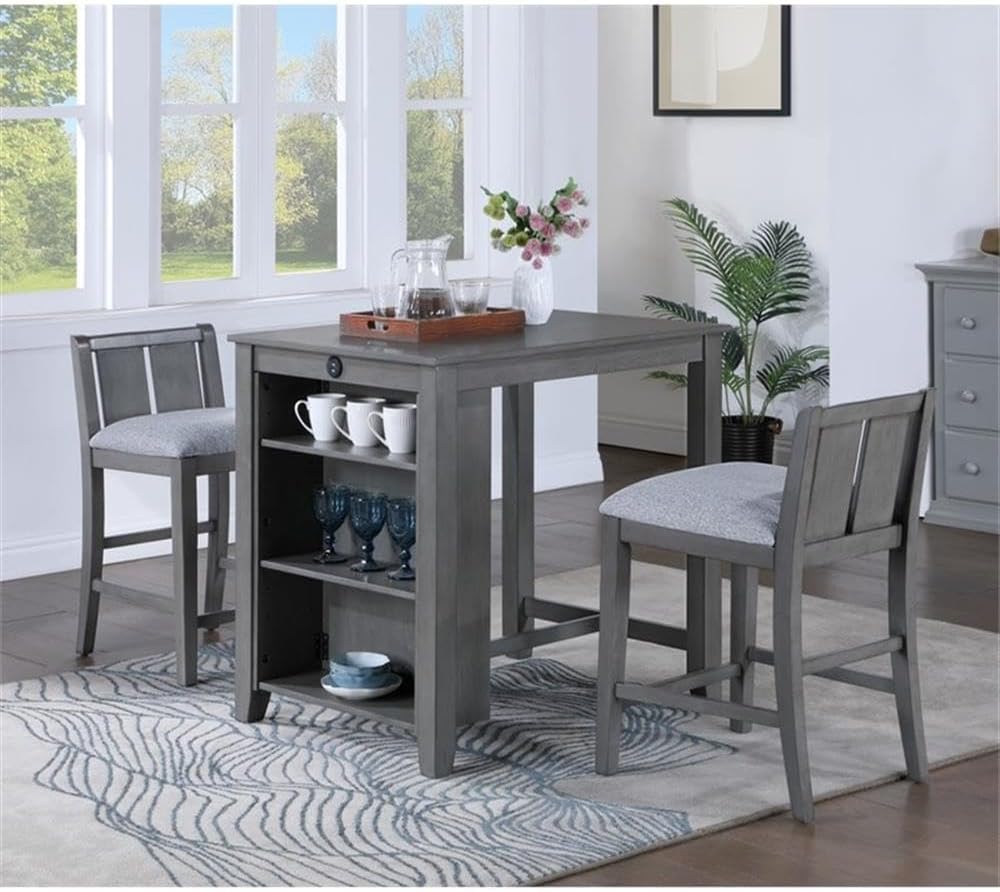Lilola Home Graham 3-Piece Gray Finish Small Space Counter Height Dining Set ...